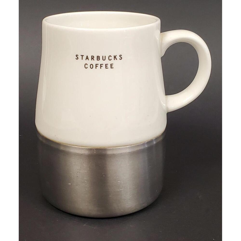 Vintage 2004 Starbucks Urban Desk Mug White Ceramic Stainless Steel Base 14oz